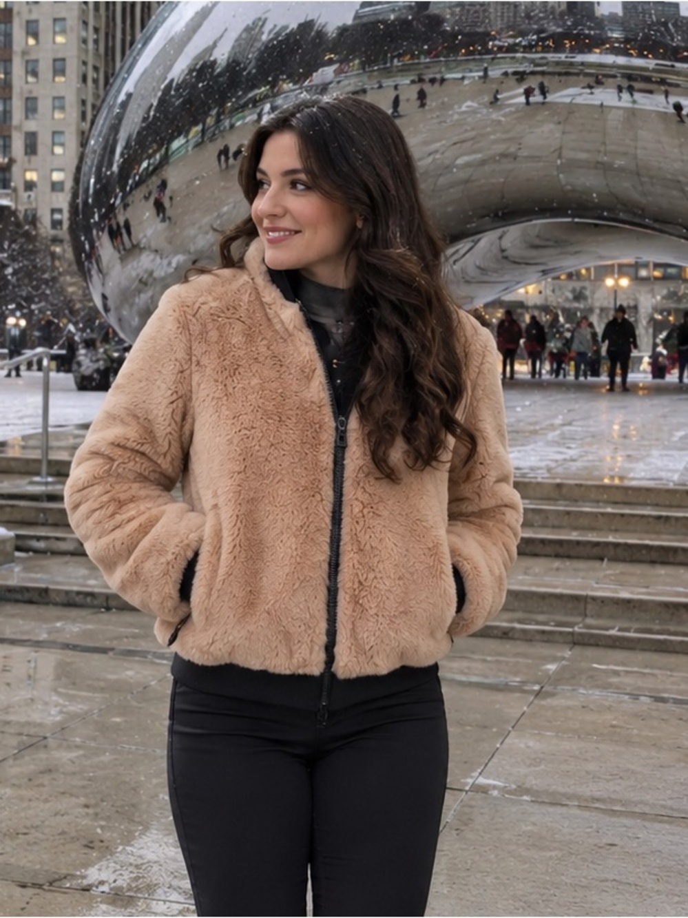 Cinq à Sept Corban Reversible Pink Rabbit Fur Jacket XL